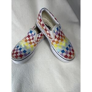 KIDS VANS CLASSIC SLIP-ON CHECKERBOARD RAINBOW KIDS SIZE 1